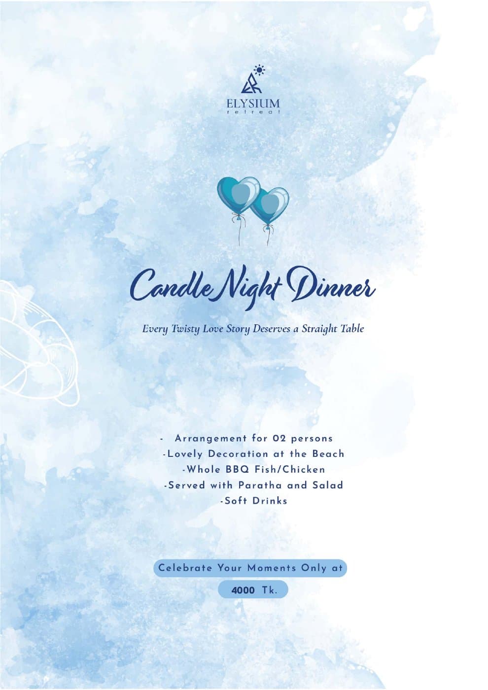 Elysium Retreat restaurant menu: Candlelight dinner